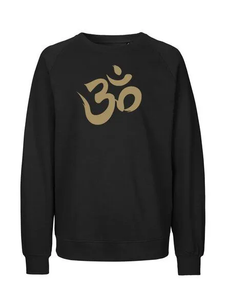 Peaces.bio - handbedruckte Biomode Peaces.bio - handbedruckte Biomode Bio Damen Sweatshirt Loose Fit Om, Schwarz, – Produktbild 1 von 3