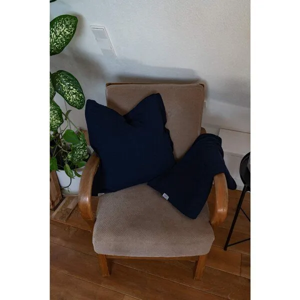 Hutch&Putch Hutch&Putch Musselin Sofakissenbezug - Kissenbezug - Zierkissen - aus 100% Bio-Baumwolle - Handmade in Germany, Midnight blue, – Produktbild 3 von 4