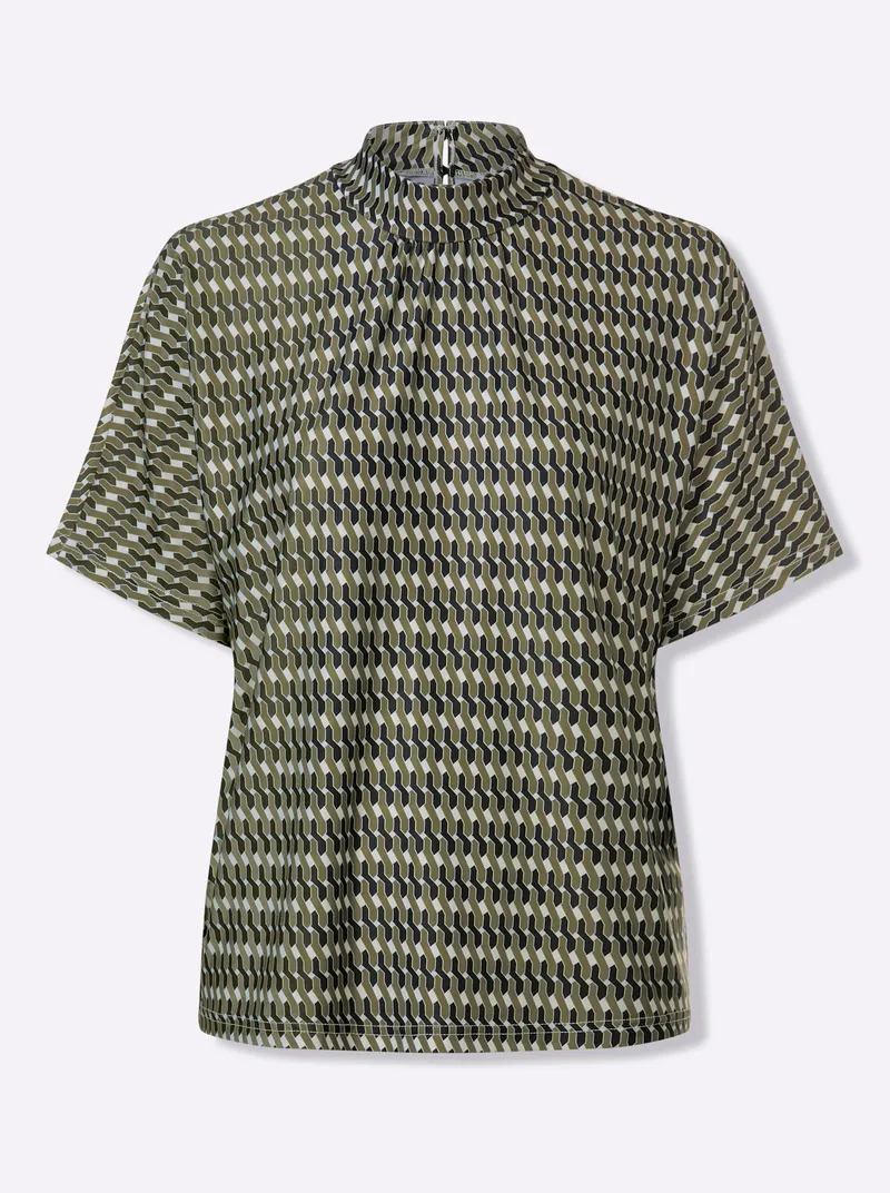 heine Blusenshirt oliv-schwarz-bedruckt, Oliv-schwarz-bedruckt, – Produktbild 1 von 2