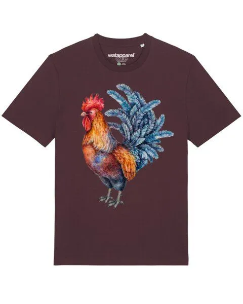 watapparel watapparel T-Shirt Unisex Grimmiger Gockel, Red brown, – Produktbild 1 von 4
