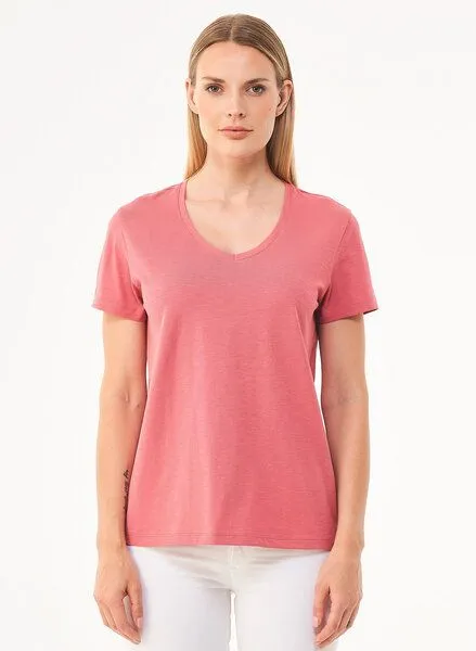 ORGANICATION ORGANICATION Damen Basic T-Shirt aus Bio-Baumwolle mit V-Ausschnitt, Rose(desert rose), – Produktbild 1 von 4