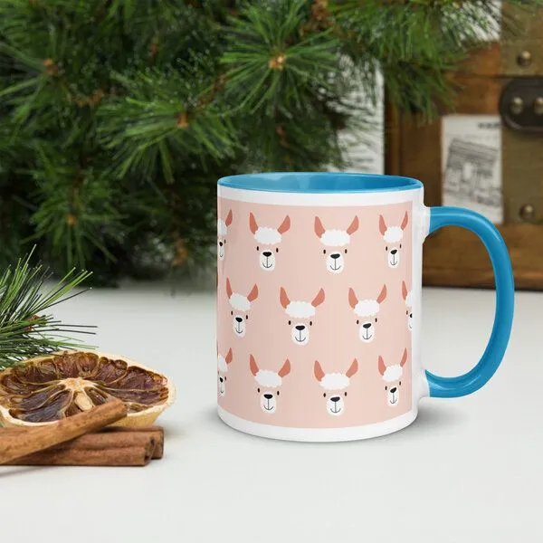 PepMelon PepMelon Lama Tasse mit Farbe innen, Be Llamazing, lustige Lama Weihnachtstasse, Hellblau, – Produktbild 3 von 4