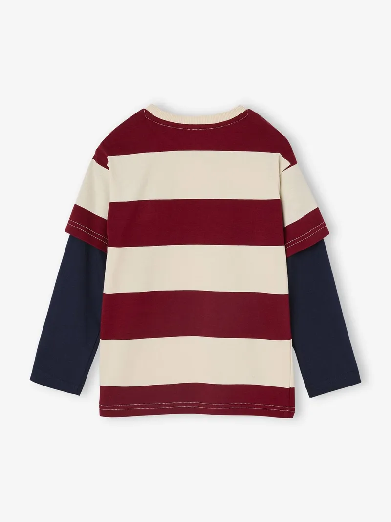 Vertbaudet Jungen Streifenshirt im Lagenlook, Rot gestreift, – Produktbild 2 von 3