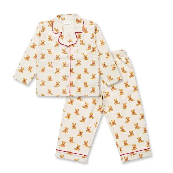 Sense Organics Sense Organics Kinder Flanell Schlafanzug mit Teddy-Druck auf Naturbeige, 188004, – Produktbild 1 von 4