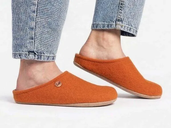 WoolFit WoolFit Barefoot Barfuß-Hausschuhe unisex Filz-Pantoffeln mit viel Zehenfreiheit, nachhaltig aus 100% Wolle, Orange, – Produktbild 5 von 6