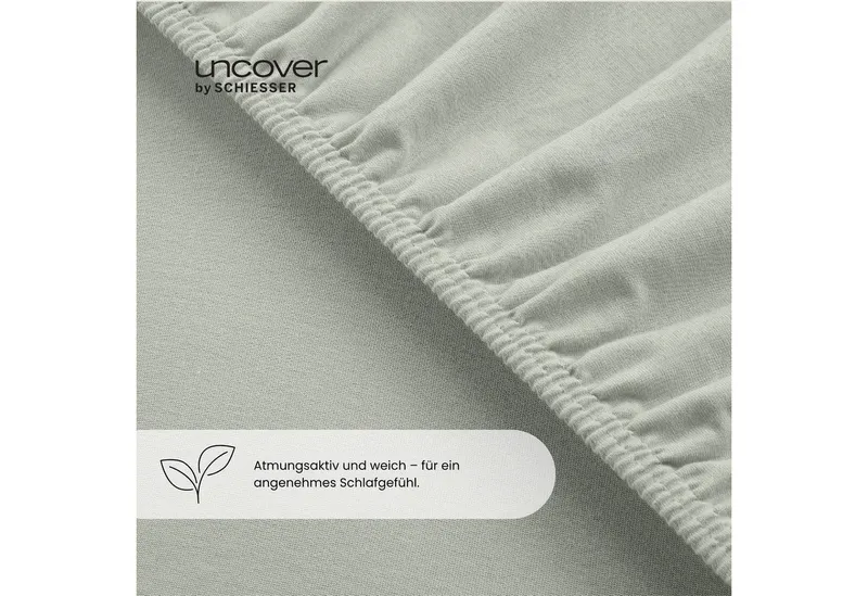 uncover by SCHIESSER Spannbettlaken New Jersey aus 100% Baumwolle, Jersey, Gummizug: rundum, (1 Stück), OEKO-TEX® MADE IN GREEN, Silberfarben, – Produktbild 4 von 5