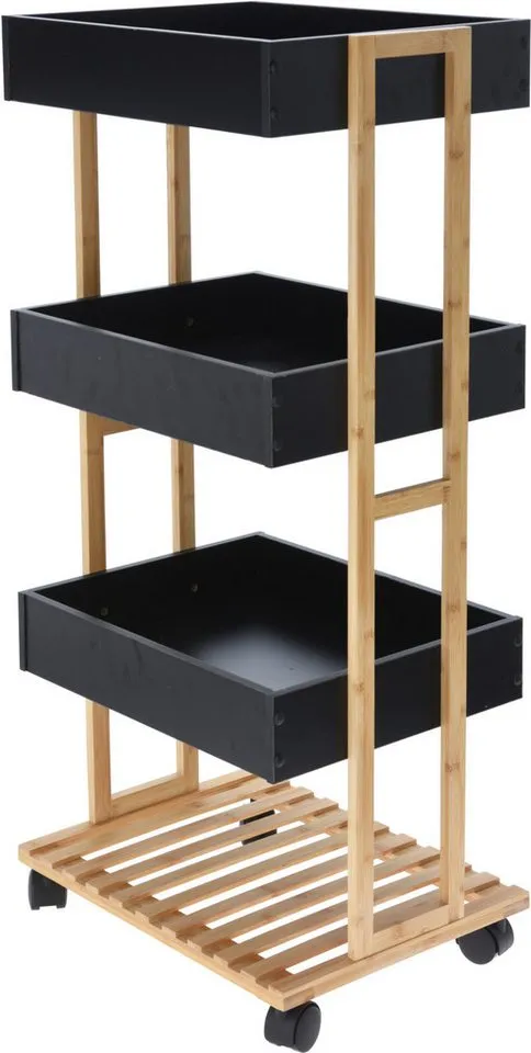 Koopman Badregal Schwarz Holz Aufbewahrung Bambus 84cm Ablage Bad, Stück 1-tlg., 4 Etagen, Schrank, Handtuchhalter, Badezimmer, 84cm hoch, Braun, – Produktbild 3 von 4