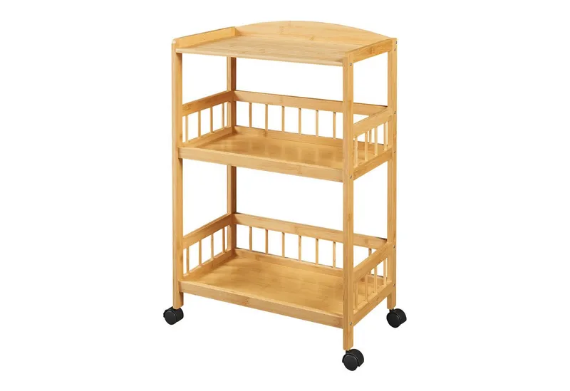 en.casa Servierwagen, »Huddinge« mit 3 Ebenen 80 x 53 x 30 cm Bambus, Beige, – Produktbild 3 von 5