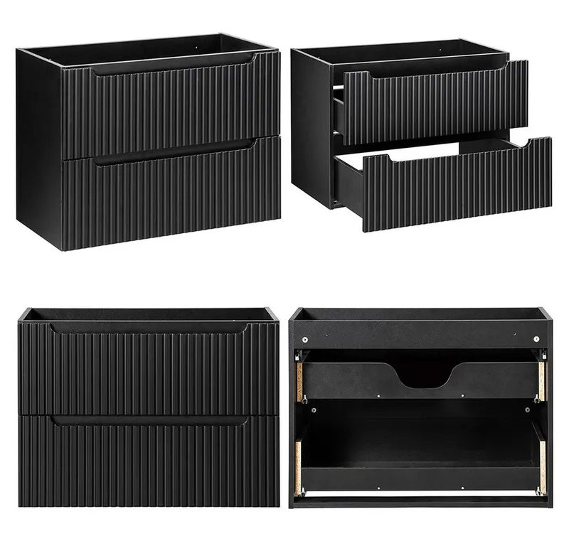 Lomadox Waschbeckenschrank NEWPORT-56-BLACK 80 cm Waschtisch-Unterschrank 40 cm tief Badschrank schwarz 2 Auszüge, Schwarz, – Produktbild 5 von 5