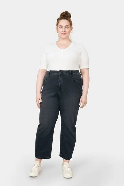 DAWN Damen Jeans STARDUST High Waist O-Shape DAWN Bio-Baumwolle Curvy, Black/black, – Produktbild 3 von 6