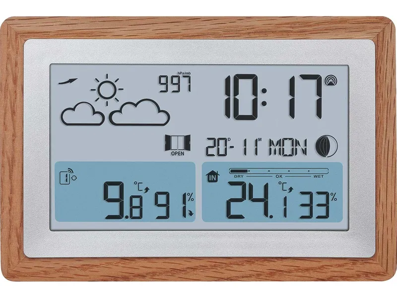 Funk-Wetterstation "OAK" mit Eichenholzrahmen – Produktbild 1 von 1