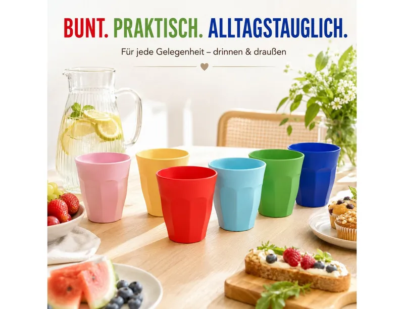 RICE RICE Becher Melamin Becher Set bunt robust für entspannten Familienalltag, 1-tlg., Melamin, Bunt, – Produktbild 2 von 5