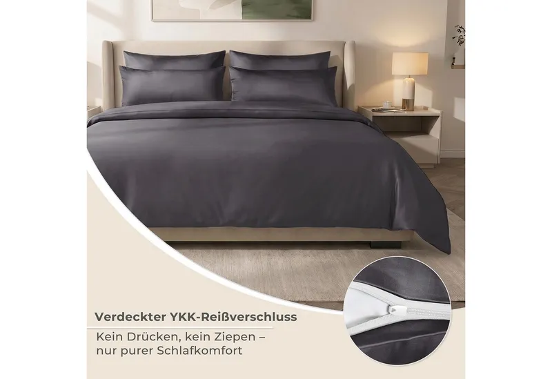 Laynenburg Bettwäsche Eukalyptus aus 100% Tencel Lyocell ab Gr. 135x200, kühlende, atmungsaktive Sommer-Bettwäsche mit Reißverschluss, Grau, – Produktbild 4 von 6