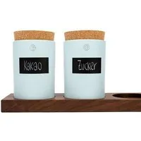klotzaufklotz klotzaufklotz Vorratsdosenregal Nussbaum, Blasstürkise dosen, – Produktbild 1 von 1