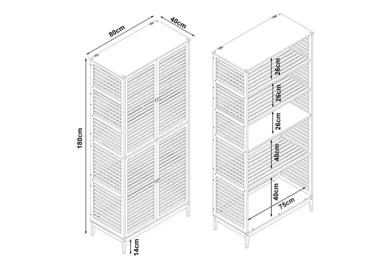 en.casa Mehrzweckschrank Badezimmerschrank »Raurgela« 180x80x40 cm Bambus, Beige, – Produktbild 4 von 4