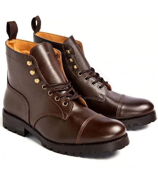 Will's Vegan Shop Will's Vegan Shop Work Boots aus veganem, italienischen Leder, Braun, – Produktbild 3 von 4