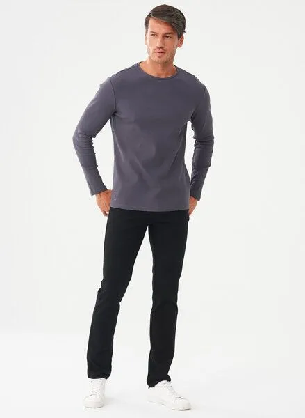 ORGANICATION ORGANICATION Geripptes Langarmshirt aus Bio-Baumwolle, Asphalt, – Produktbild 2 von 4
