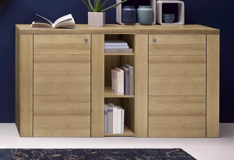 OTTO home Sideboard Larona, zeitlose Kommode mit 2 Türen, Türkommode, Breite 155 cm, Höhe 84 cm, viel Stauraum, Anrichte mit dekorativer Rahmenoptik, Beige, – Produktbild 3 von 5