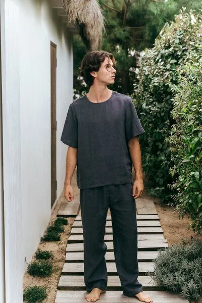 AmourLinen AmourLinen Leinen pyjama set LEO, Anthrazit, – Produktbild 1 von 4