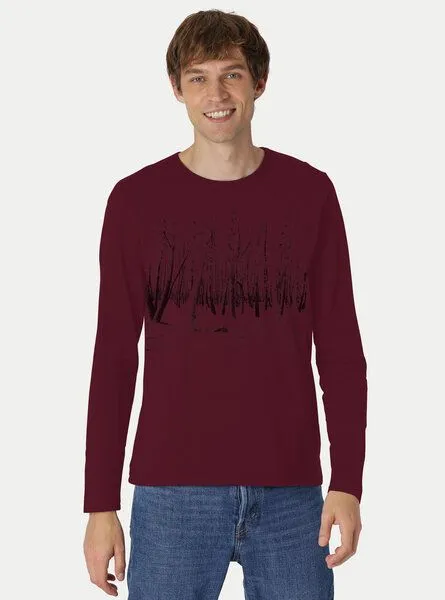 Peaces.bio - handbedruckte Biomode Peaces.bio - handbedruckte Biomode Herren Langarmshirt Woodland, Bordeaux, – Produktbild 2 von 2