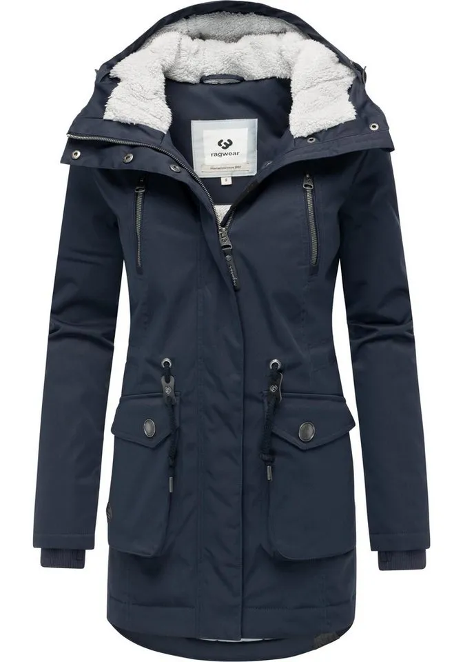 ragwear ragwear Kurzmantel Ellsa YOUMODO Winterparka mit auffälligen Taillenzugkordeln und Kapuze, Blau, – Produktbild 4 von 4