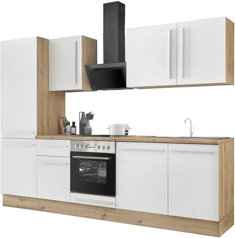 KOCHSTATION Küchenzeile KS-Florida mit 38mm starker Arbeitsplatte, Breite 280 cm, wahlweise mit E-Geräten, Soft-Close-Funktion, Weiß, – Produktbild 8 von 8