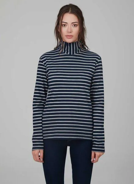 ORGANICATION ORGANICATION Ringelshirt mit Stehkragen aus 100% Bio Baumwolle, Navy & grey, – Produktbild 2 von 4