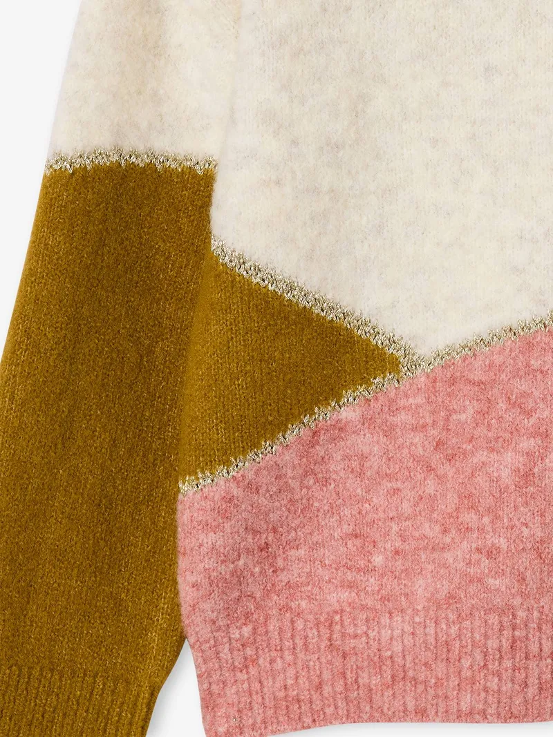 Vertbaudet Strickpullover in Colorblock Mädchen, Olivgrün, – Produktbild 3 von 3