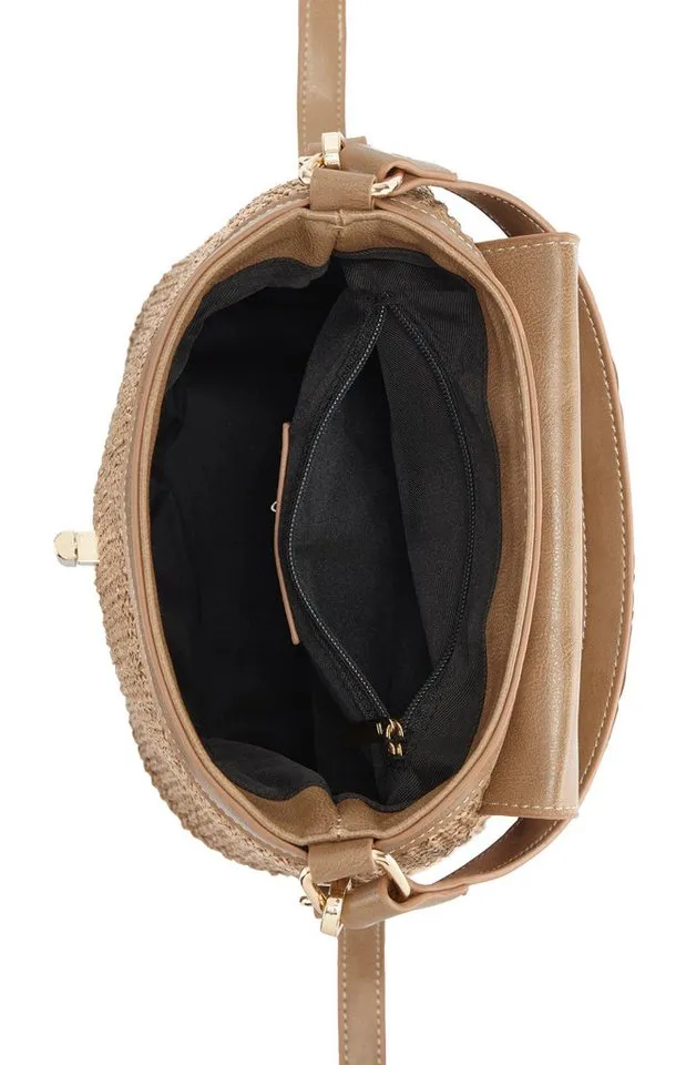 Lascana Lascana Umhängetasche Schultertasche, Strandtasche, Tragetasche, Korbtasche, Crossbody Bag, Handtasche Damen zum Umhängen in modischer Bast-Optik VEGAN, Blau, – Produktbild 5 von 5