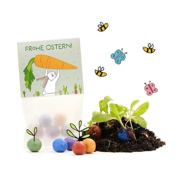 Die Stadtgärtner Die Stadtgärtner 10x5 Blumenmurmeln im Tütchen "Hase mit Möhren" I Ostergeschenk für Kinder I Kleinigkeit zu Ostern I Geschenk zu Ostern I Kleine Geschenk für Osternest oder Osterkörbchen – Produktbild 2 von 4