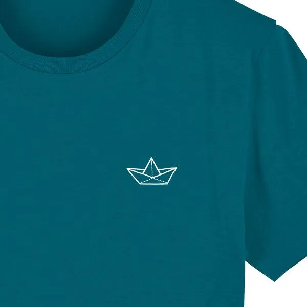 Spangeltangel Spangeltangel T-Shirt "Papierboot", Männershirt, Herrenshirt, bedruckt, Biobaumwolle, Unisex, Petrol, – Produktbild 2 von 3