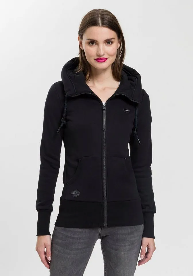 ragwear ragwear Sweatjacke NESKA ZIP O figurbetont in melierter Optik und mit großer Kapuze, Schwarz, – Produktbild 1 von 4