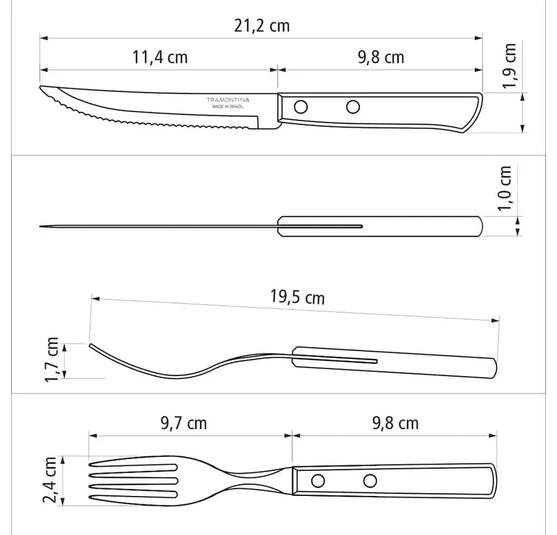 Tramontina Steakbesteck STEAK-/PIZZA Besteck, 6 Personen, Rostfrei, Spülmaschinenfest (12-tlg), 6 Personen, Edelstahl, FSC-zertifiziert, Echtholzgriff, rostfreier Edelstahl, Ergonomisch, Braun, – Produktbild 5 von 5