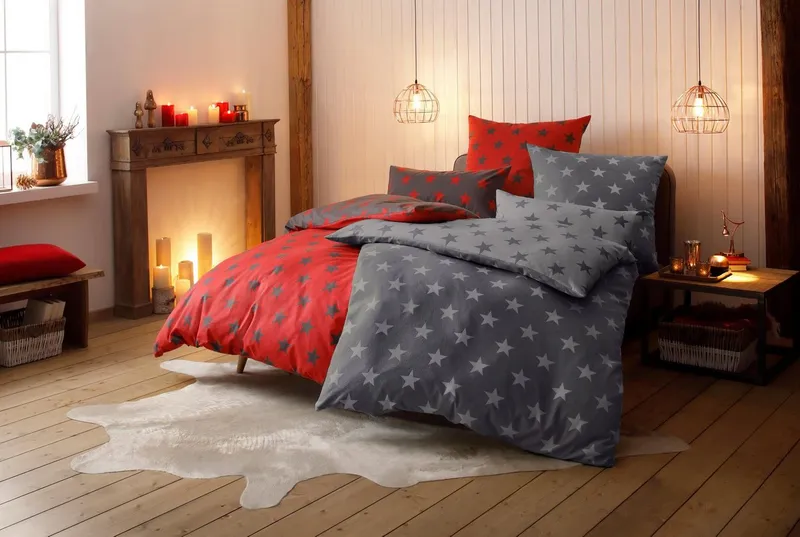 OTTO home Wendebettwäsche STELLA, Biber, 2 teilig, Bettwäsche mit Sternen, Weihnachten, Winter, Grau, – Produktbild 2 von 7