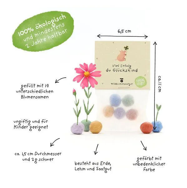 Die Stadtgärtner Die Stadtgärtner 5 bunte Blumenmurmeln im Tütchen mit Wildblumensaatgut | Für Prüfungen, Neuanfänge & Erfolgswünsche – Produktbild 3 von 4