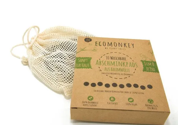 ECOMONKEY ECOMONKEY Abschminkpads Waschbar aus Baumwolle 10 St. Schwarz plus Wäschenetz – Produktbild 3 von 4