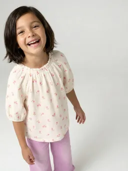 Vertbaudet Musselinbluse Mädchen mit Ballonärmeln vanille – Produktbild 1 von 1