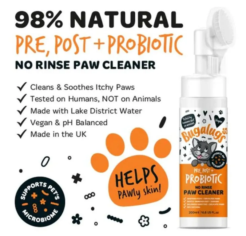 Bugalugs Bugalugs Pfotenpflege Bugalugs Pfotenreiniger für Katzen 200 ml – No-Rinse Reinigungsschaum, 200 ml, (1-St), ph neutral, Pfotenpflege, Vegan, für unterwegs, Weiß, – Produktbild 2 von 5
