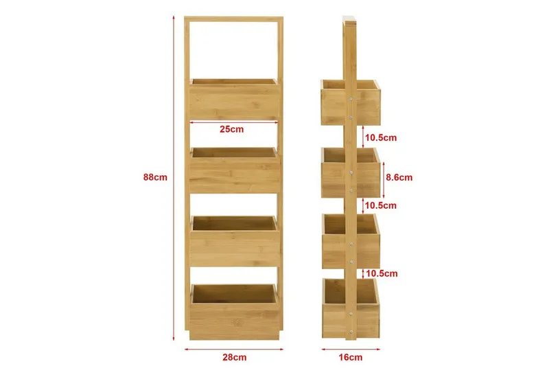 en.casa Standregal, Bardu Bambusregal 28x16x88cm mit 4 Ablagefächern, Beige, – Produktbild 3 von 3
