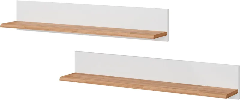 OTTO home Wandregal Ribe,2er Set,teilmassiv mit massiver Ablagefläche, Breite: je 90 cm, Set 2-tlg., Ablageflächen in Massivholz, Weiß, – Produktbild 2 von 3