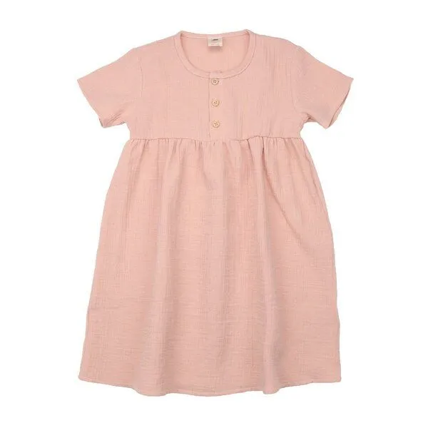 Walkiddy Kinder Kleid GOTS-zertifiziert aus Bio-Baumwolle rosé mit Flowers-&-Leaves-Detail – Walkiddy, Pink, – Produktbild 1 von 2