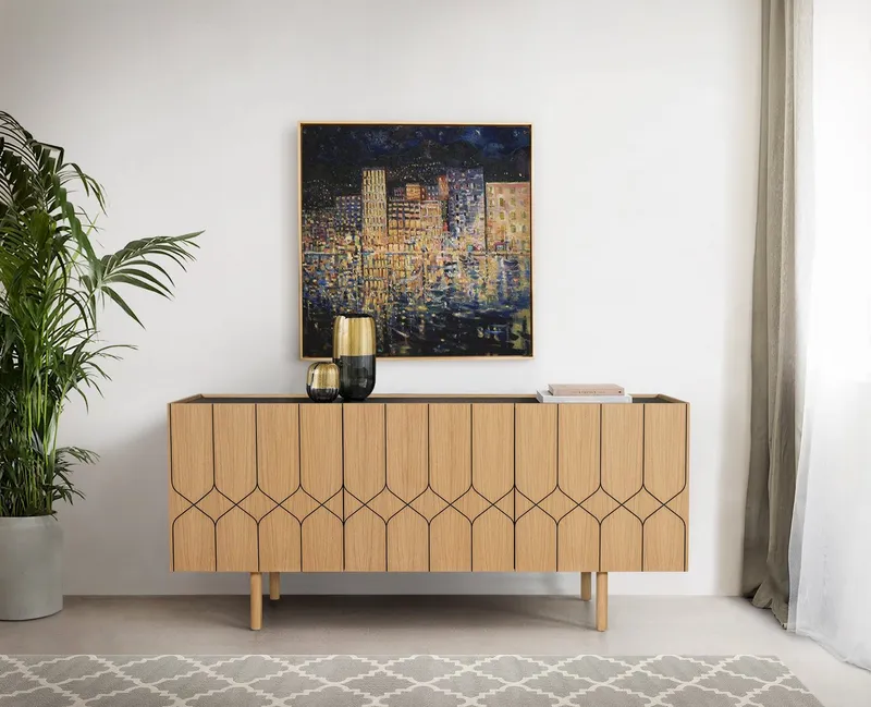 Woodman Kommode, Holzfurnier aus Eiche, Skandinavisches Design, FSC®-zertifiziert, Beige|schwarz, – Produktbild 1 von 5