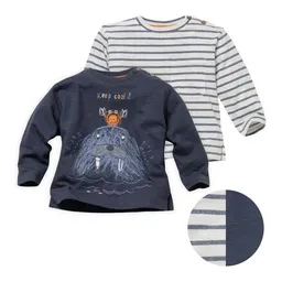 People Wear Organic People Wear Organic Langarm-Shirt Doppelpack, dunkelblau mit Print "Walross" und maritim gestreift, aus Bio-Baumwolle – Produktbild 1 von 1