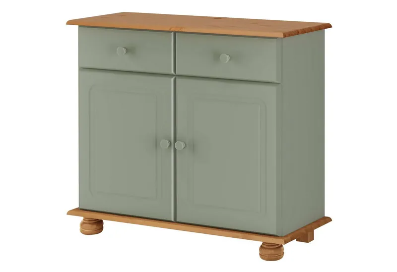 OTTO home Sideboard Mette Kommode mit 2 Türen & 1 Schubladen, die optisch geteilt ist, Kommode mit gefrästen, kugelförmigen Füßen, 2 Türen und 1 Schublade, Grün, – Produktbild 3 von 5