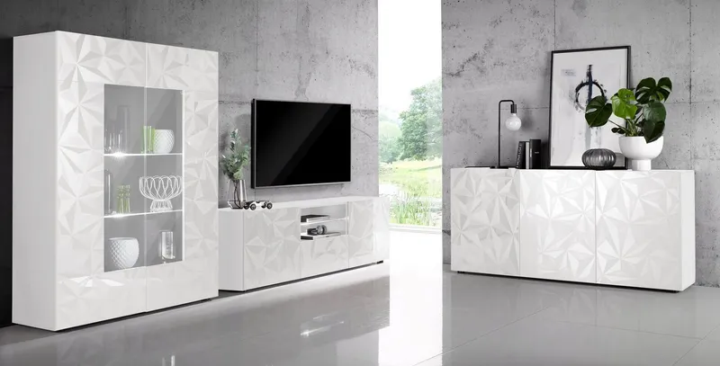 Home affaire Vitrine Prisma Höhe 166 cm, Breite 121 cm, Stauraumvitrine mit 2 Türen, Standvitrine - Front mit elegantem Siebdruck, grifflos, viel Stauraum, Grau|weiß, – Produktbild 1 von 5