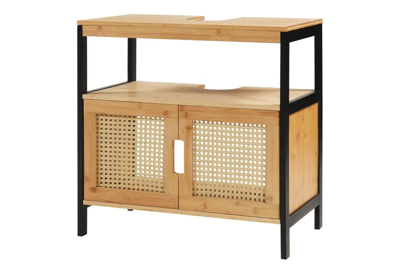 en.casa Waschbeckenunterschrank »Tervola« 60x60x35 cm Schwarz/Bambus, Beige|schwarz, – Produktbild 3 von 5