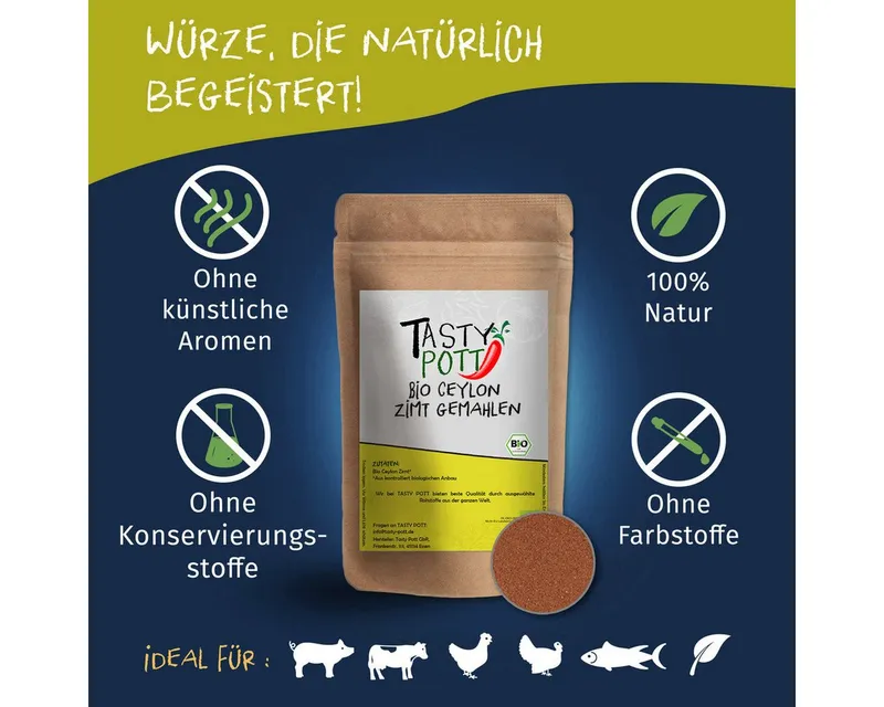 Tasty Tasty Salz Tasty Pott Bio Ceylon Zimt gemahlen - im Beutel – Produktbild 2 von 4