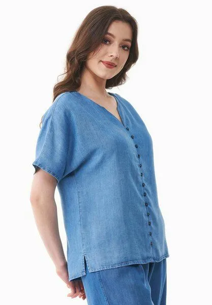 ORGANICATION ORGANICATION Bluse aus TENCEL Lyocell in Denim-Optik, Blue, – Produktbild 3 von 3