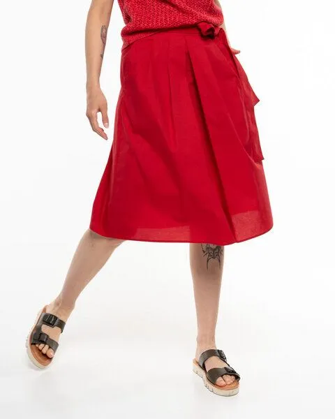 Alma & Lovis Alma & Lovis Elegant-sportiver Midi-Rock aus Organic Cotton | Popeline Skirt, Tango (rot), – Produktbild 1 von 4