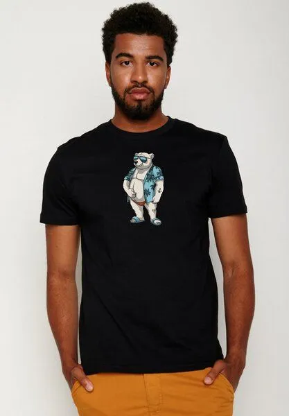 GreenBomb GREENBOMB Animal Beach Bear Guide - Sportliches T-Shirt aus Bio-Baumwolle / hochwertiger Print / GOTS / Fair & Vegan, Schwarz (schwarz), – Produktbild 2 von 2